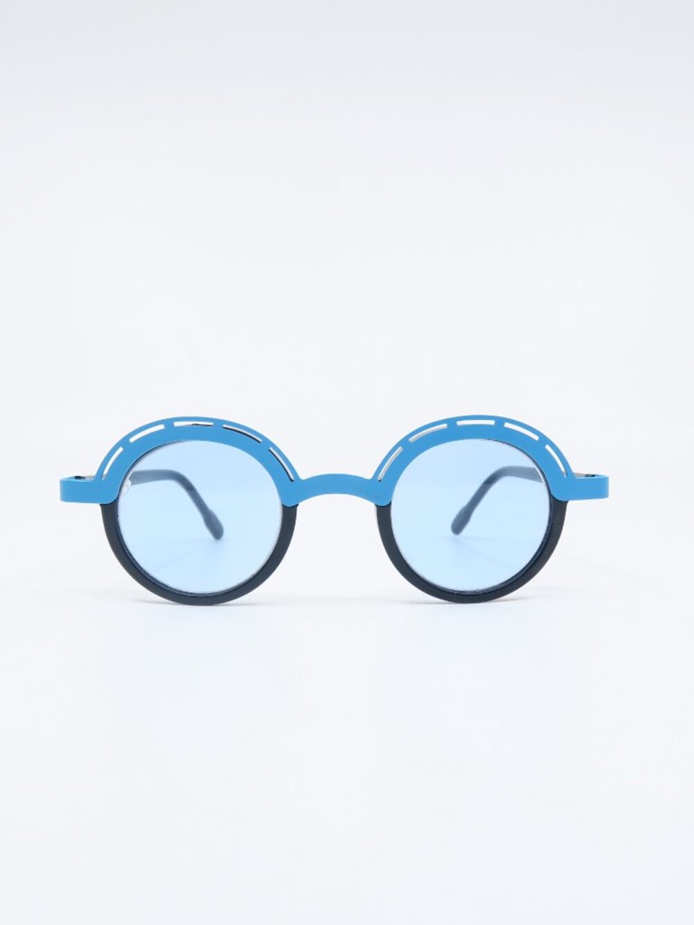 Light Tint Blue and Black-Blue Lenses, New, Round, Fashion Unisex Sunglasses.